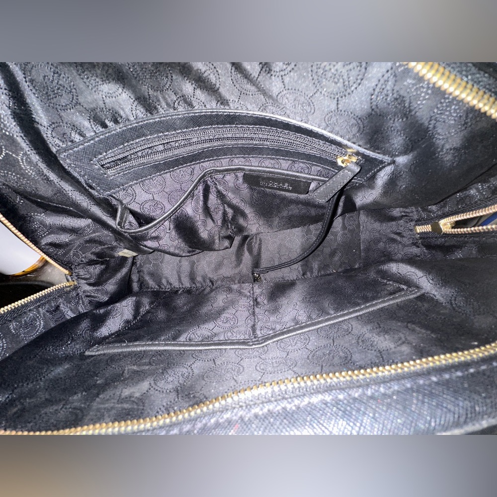 MICHAEL KORS Jet Set Satchel Purse Top Handle - Gold & Black Saffiano Leather - Picture 7 of 15